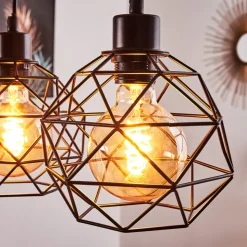 Suspension Bacabal Bois Clair, Noir, 4 Lumieres