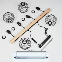 Suspension Bacabal Bois Clair, Noir, 4 Lumieres
