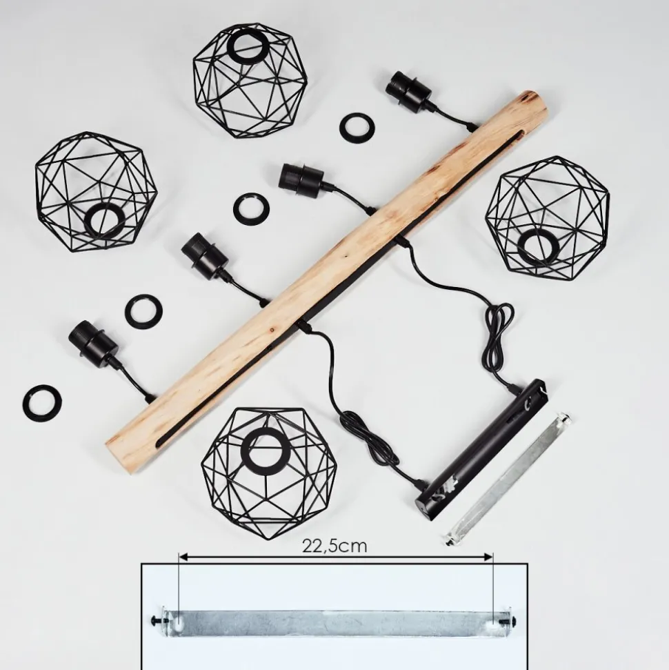 Suspension Bacabal Bois Clair, Noir, 4 Lumieres