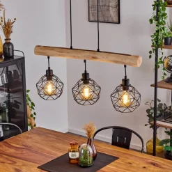 Suspension Bacabal Bois Clair, Noir, 3 Lumieres