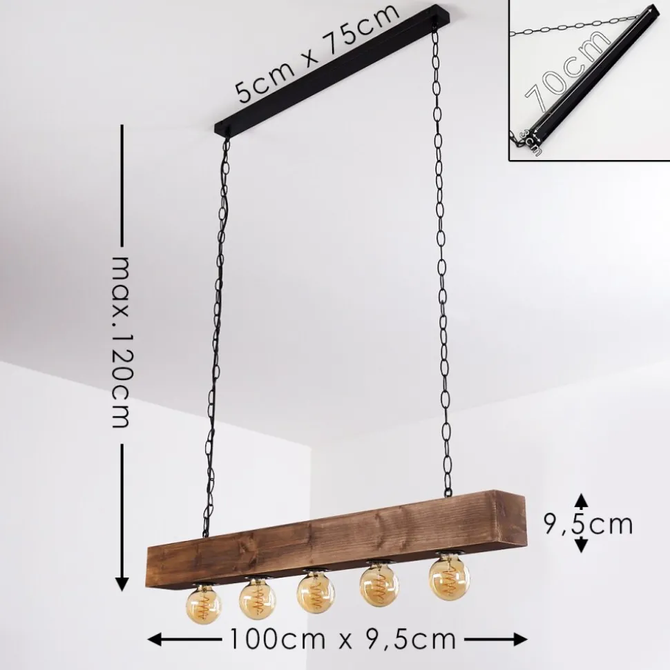Suspension Berat Brun, Noir, 5 Lumieres