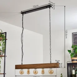 Suspension Berat Brun, Noir, 5 Lumieres