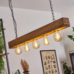 Suspension Berat Brun, Noir, 5 Lumieres