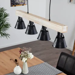 Suspension Berkeley Bois Clair, Noir, 4 Lumieres
