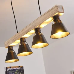 Suspension Berkeley Bois Clair, Noir, 4 Lumieres