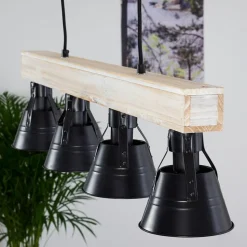 Suspension Berkeley Bois Clair, Noir, 4 Lumieres