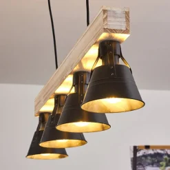 Suspension Berkeley Bois Clair, Noir, 4 Lumieres