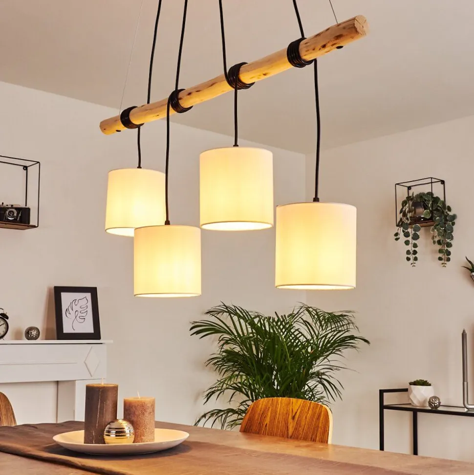 Suspension Betsele Bois Clair, Noir, 4 Lumieres