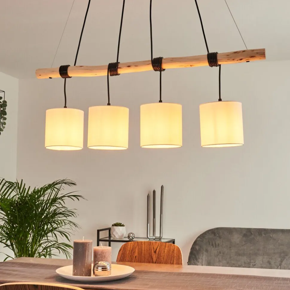 Suspension Betsele Bois Clair, Noir, 4 Lumieres