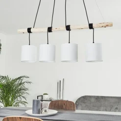 Suspension Betsele Bois Clair, Noir, 4 Lumieres