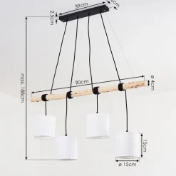 Suspension Betsele Bois Clair, Noir, 4 Lumieres