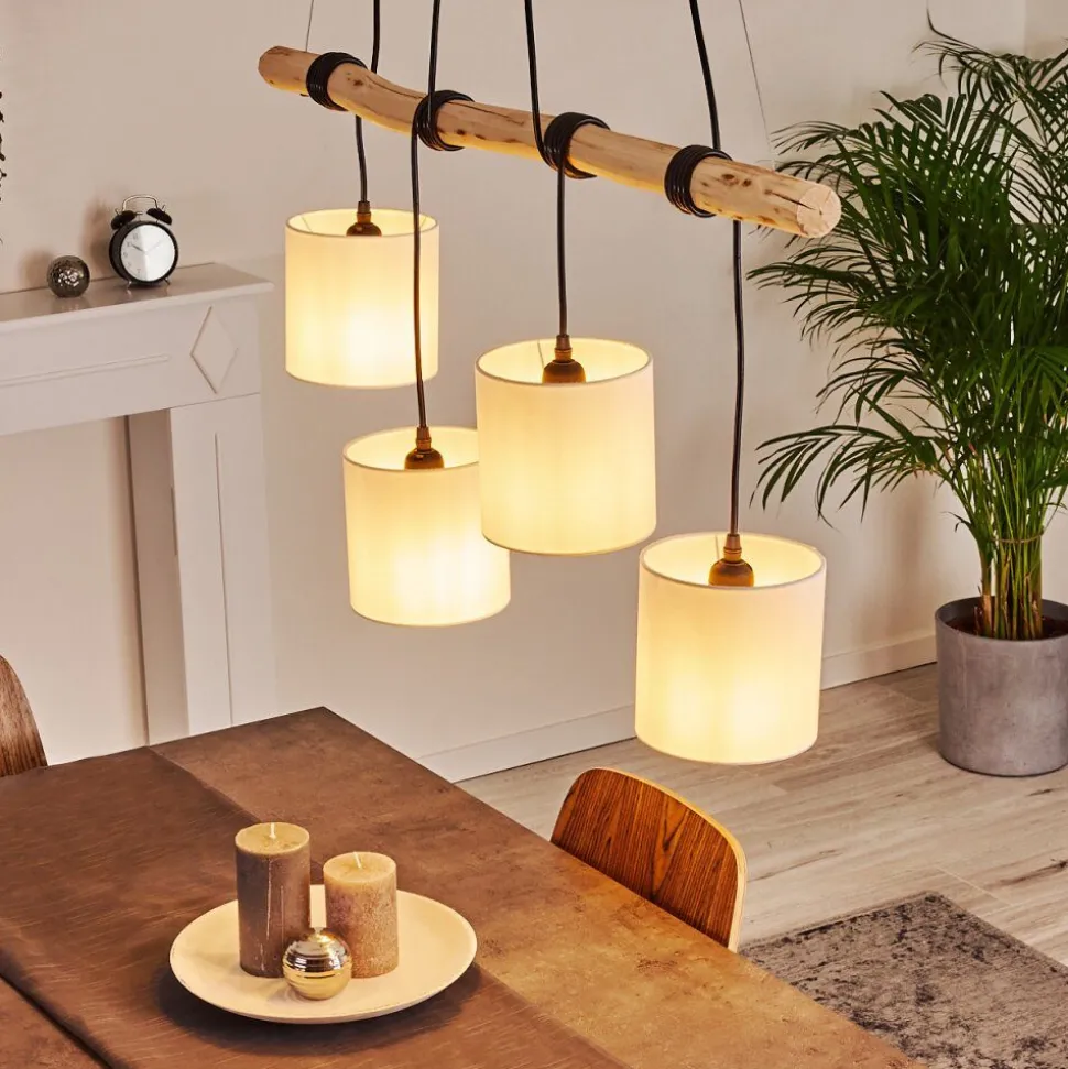 Suspension Betsele Bois Clair, Noir, 4 Lumieres