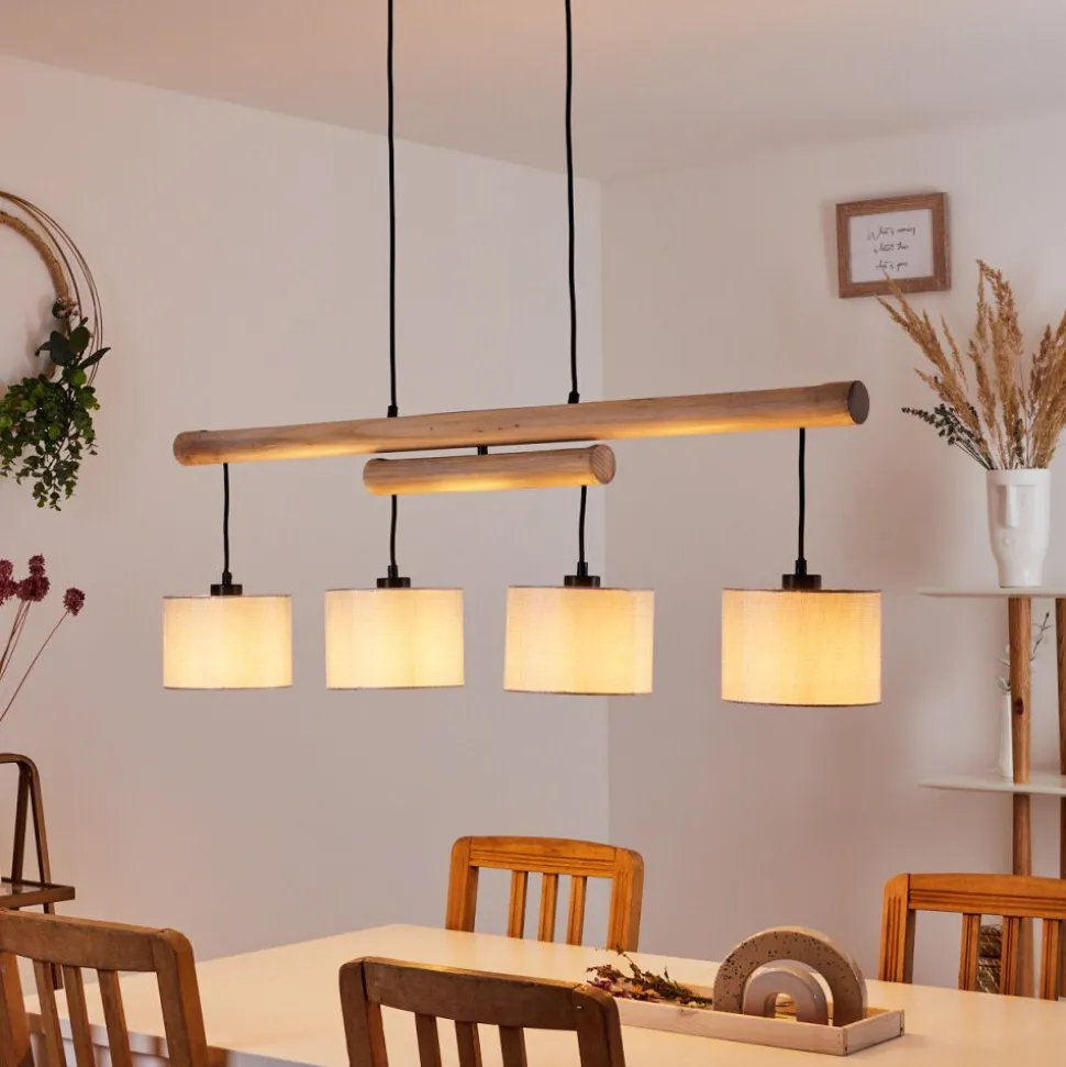 Suspension Bigandie Ecru, Noir, 4 Lumieres