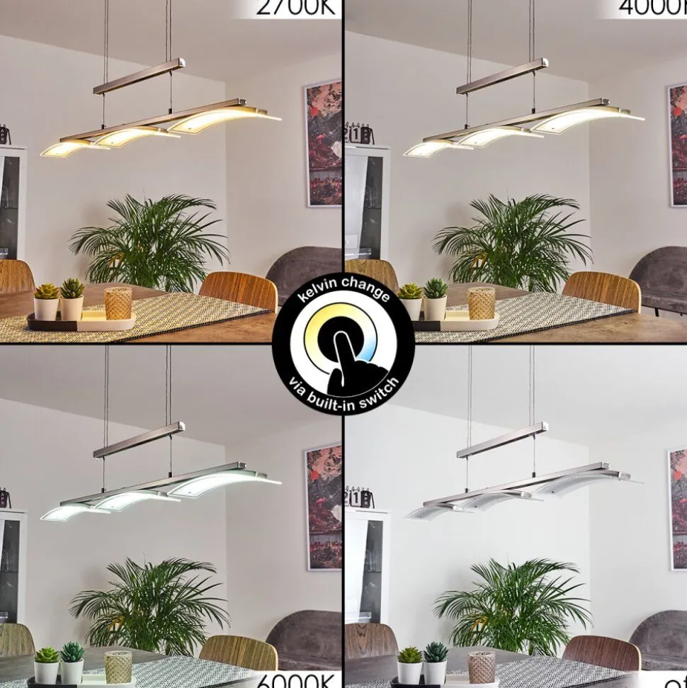 Suspension Bolonda Led Nickel Mat, 3 Lumieres
