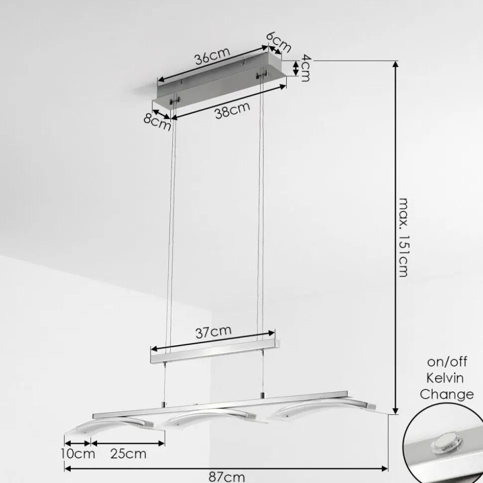 Suspension Bolonda Led Nickel Mat, 3 Lumieres