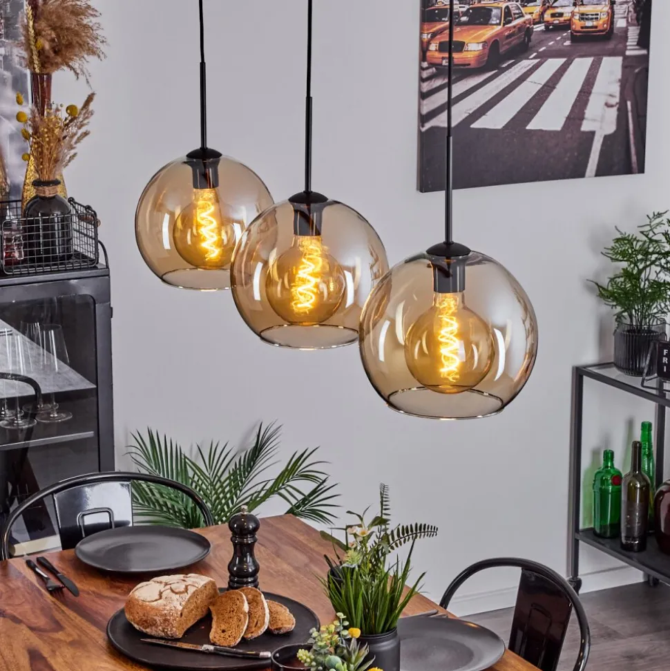 Suspension Boules 25 Cm Koyoto Ambre, 3 Lumieres