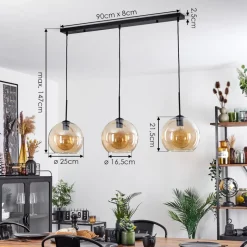 Suspension Boules 25 Cm Koyoto Ambre, 3 Lumieres