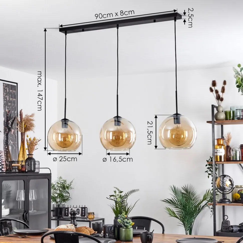 Suspension Boules 25 Cm Koyoto Ambre, 3 Lumieres