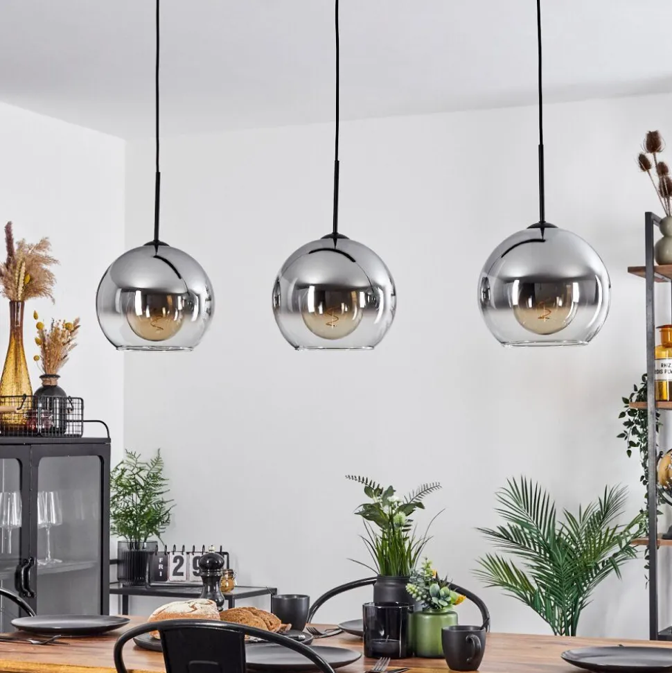Suspension Boules 25 Cm Koyoto Clair, Fume, 3 Lumieres