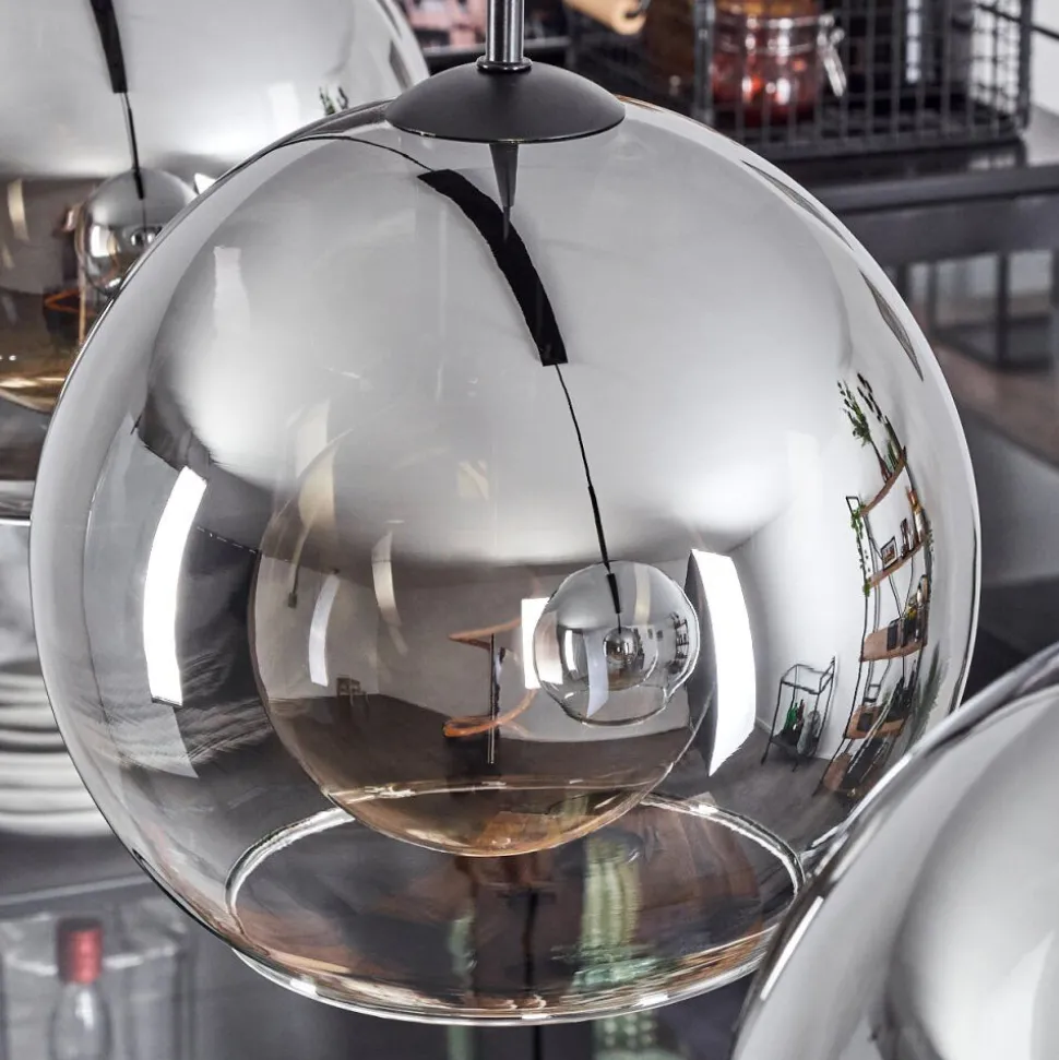 Suspension Boules 25 Cm Koyoto Clair, Fume, 3 Lumieres