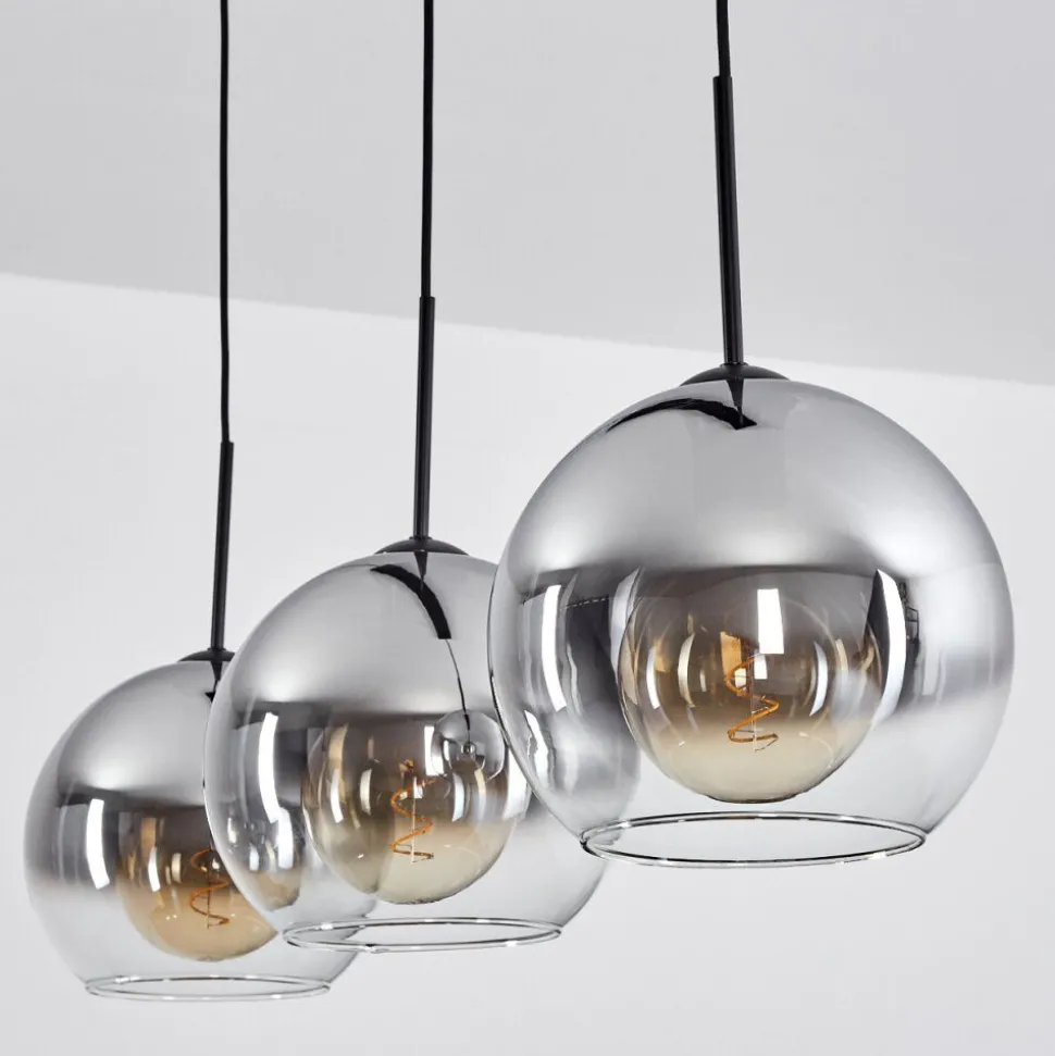 Suspension Boules 25 Cm Koyoto Clair, Fume, 3 Lumieres