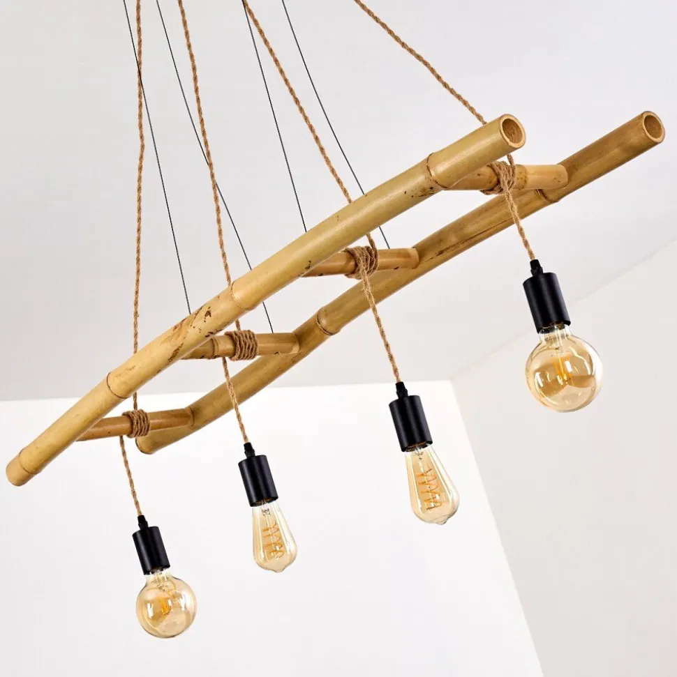 Suspension Canazei Brun, Bois Clair, Noir, 4 Lumieres