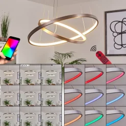 Suspension Canisteo Led Argente, 2 Lumieres, Telecommandes, Changeur De Couleurs