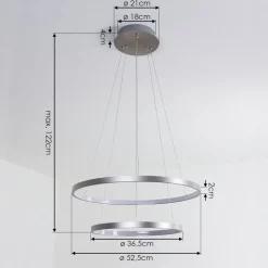 Suspension Canisteo Led Argente, 2 Lumieres, Telecommandes, Changeur De Couleurs