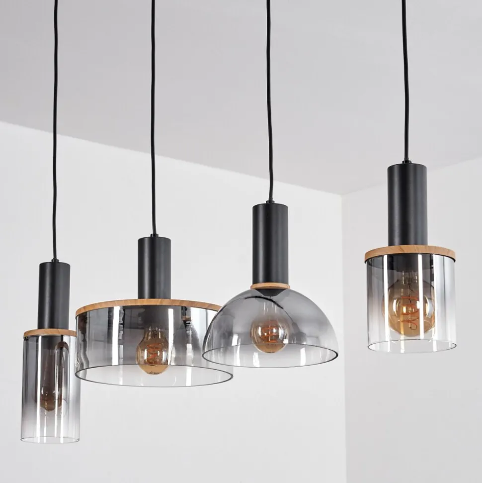Suspension Classon Couleur Bois, Noir, 4 Lumieres