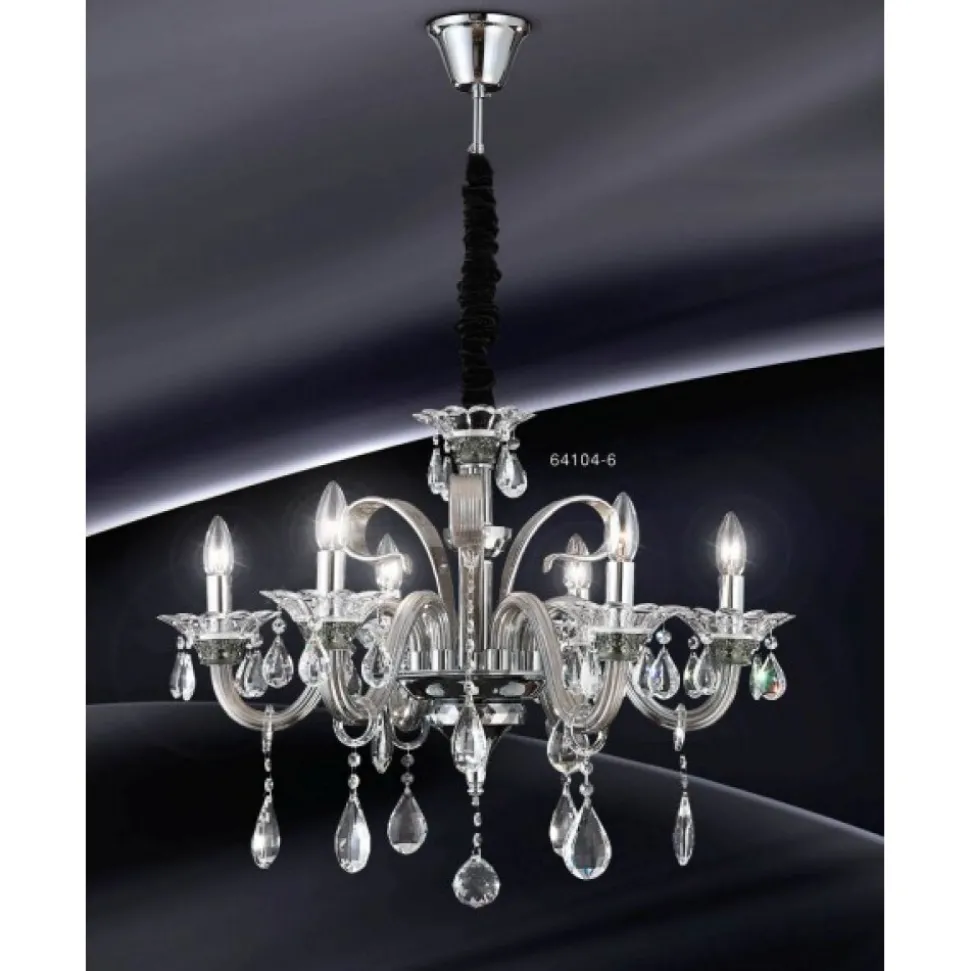 Suspension Globo Dunja Chrome, Transparent, 6 Lumieres