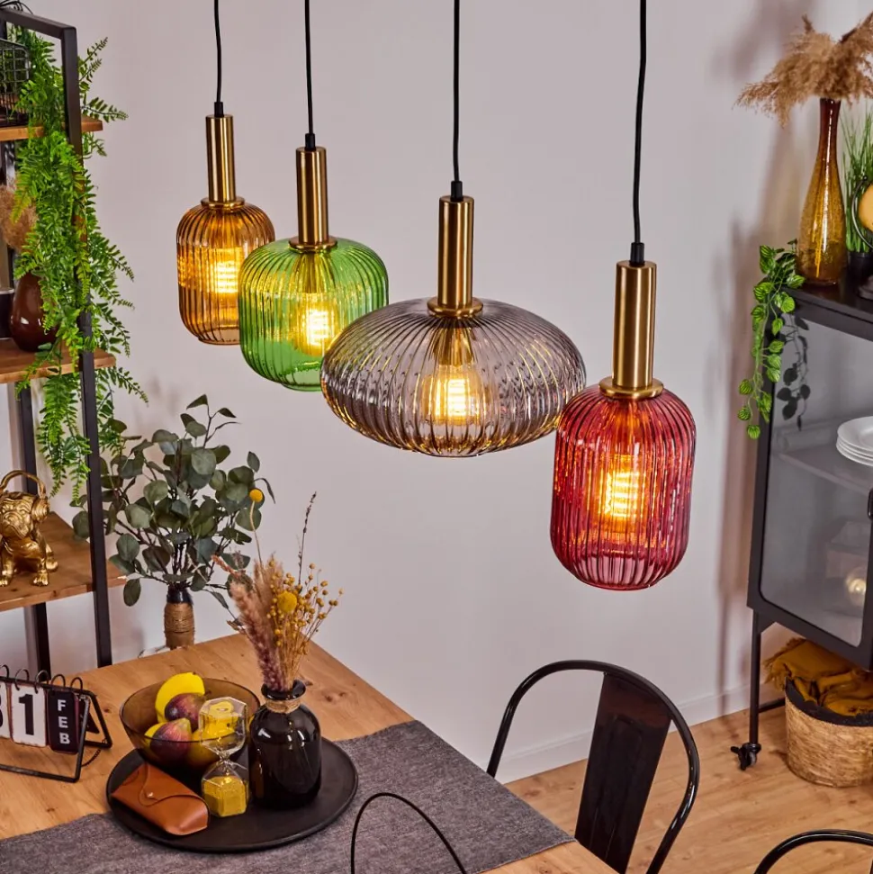 Suspension Goldenville Laiton, Noir, 4 Lumieres