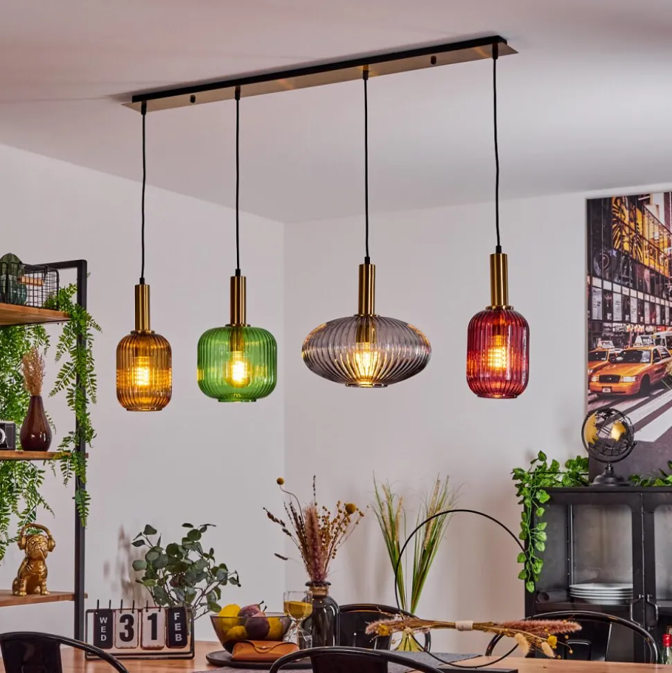 Suspension Goldenville Laiton, Noir, 4 Lumieres