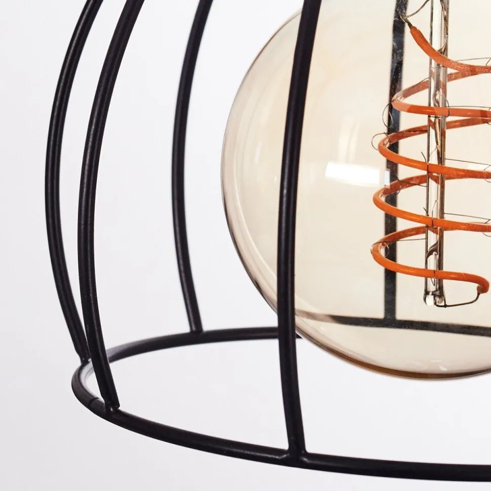 Suspension Gondo Bois Clair, Noir, 4 Lumieres
