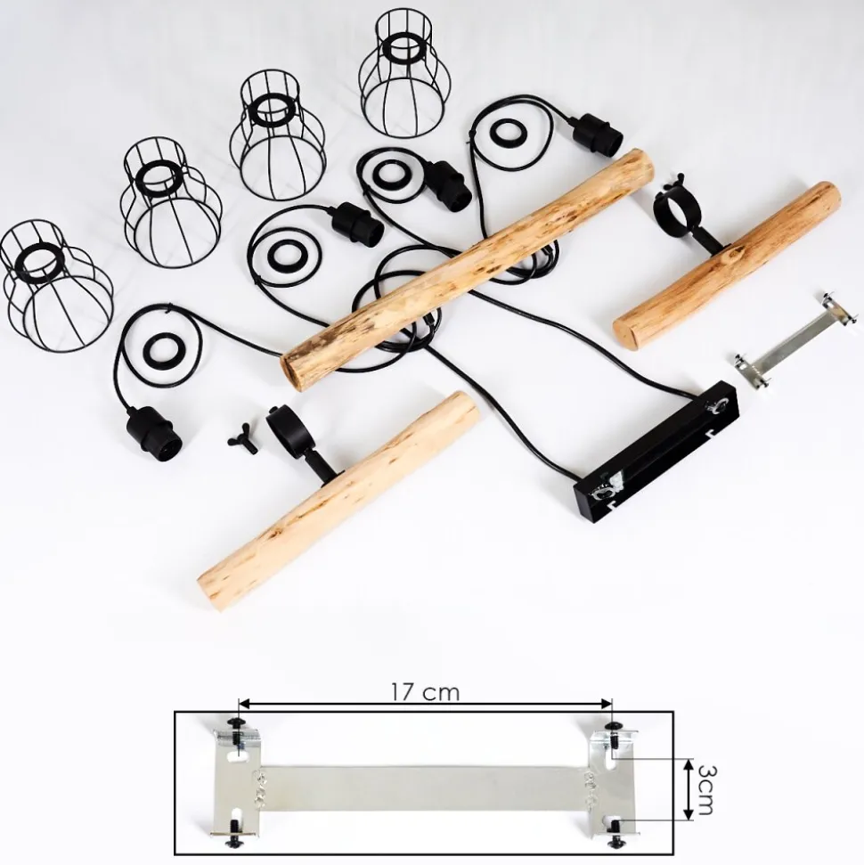 Suspension Gondo Bois Fonce, Noir, 4 Lumieres