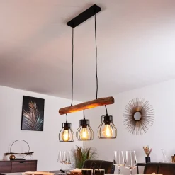 Suspension Gondo Brun, Noir, 3 Lumieres