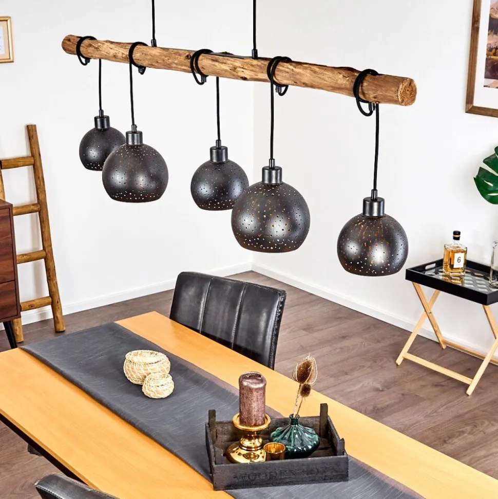 Suspension Imana Bois Clair, Noir, 5 Lumieres