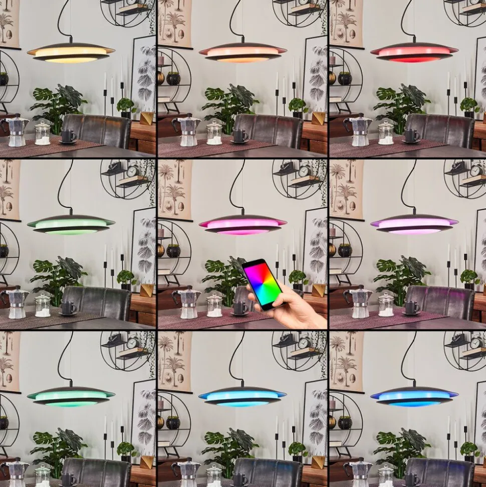 Suspension Ittingen Led Noir, 1 Lumiere, Changeur De Couleurs