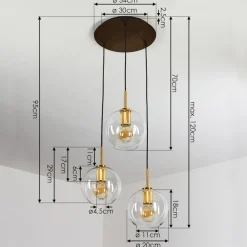 Suspension Karo Laiton, Noir, 3 Lumieres