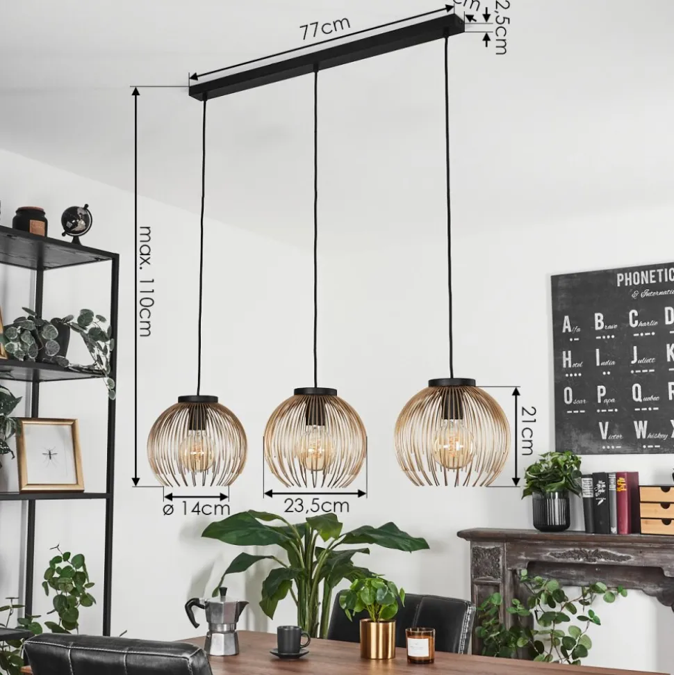Suspension Keryvaland Noir, 3 Lumieres