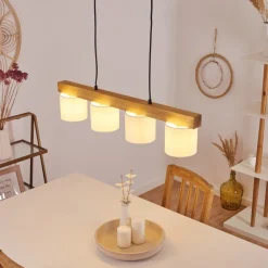 Suspension Malimea Ecru, Noir, 4 Lumieres