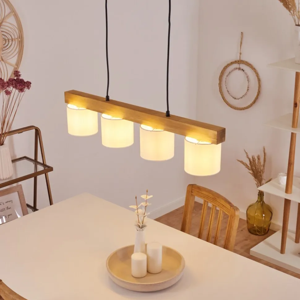 Suspension Malimea Ecru, Noir, 4 Lumieres