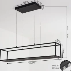 Suspension Ranquile Led Noir, 4 Lumieres, Telecommandes