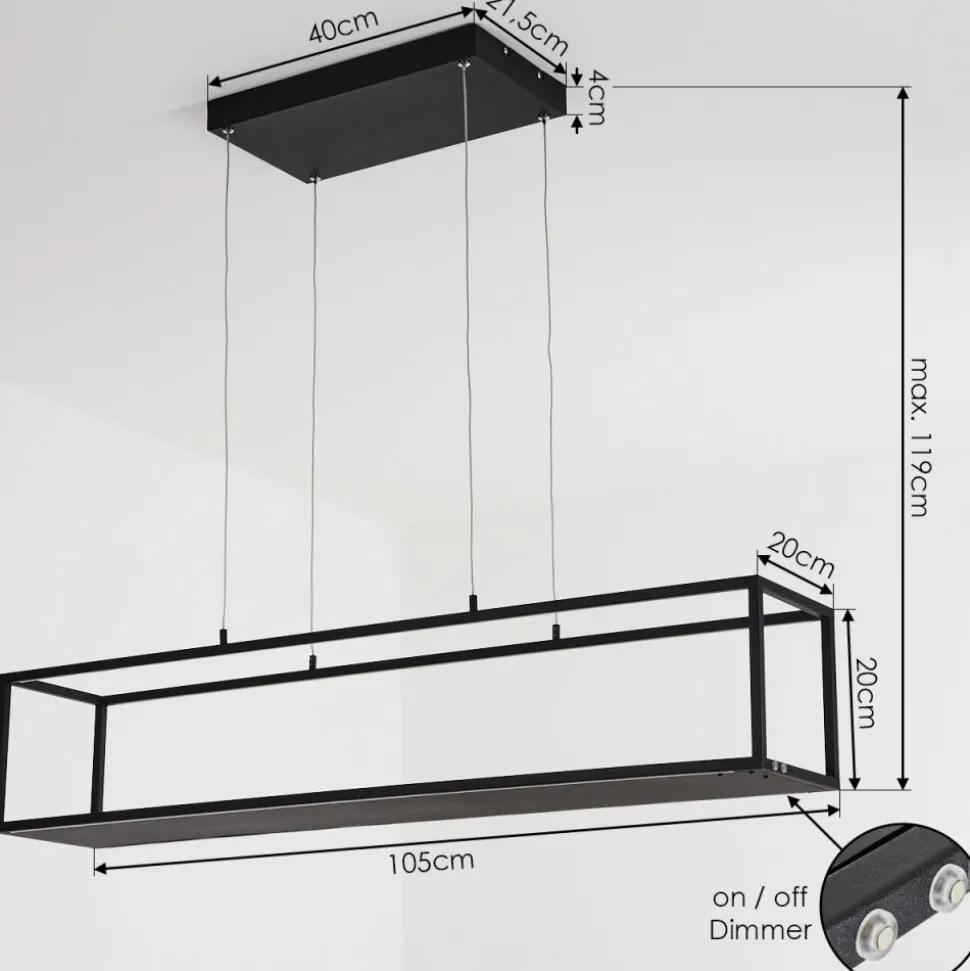 Suspension Ranquile Led Noir, 4 Lumieres, Telecommandes