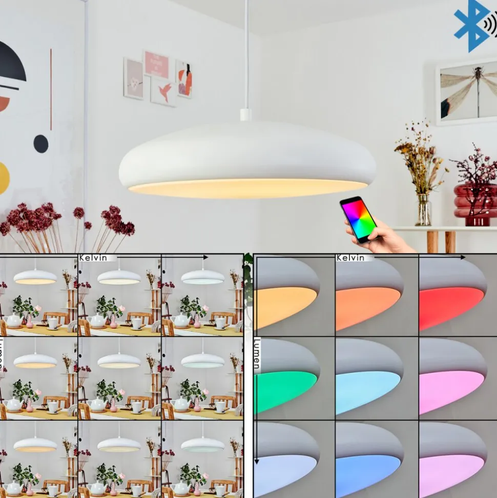 Suspension Rhone Led Blanc, 1 Lumiere, Changeur De Couleurs