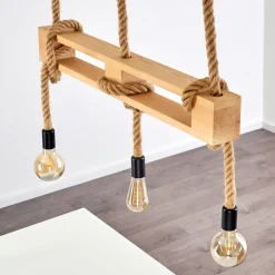 Suspension Riekje Brun, Bois Clair, Noir, 3 Lumieres