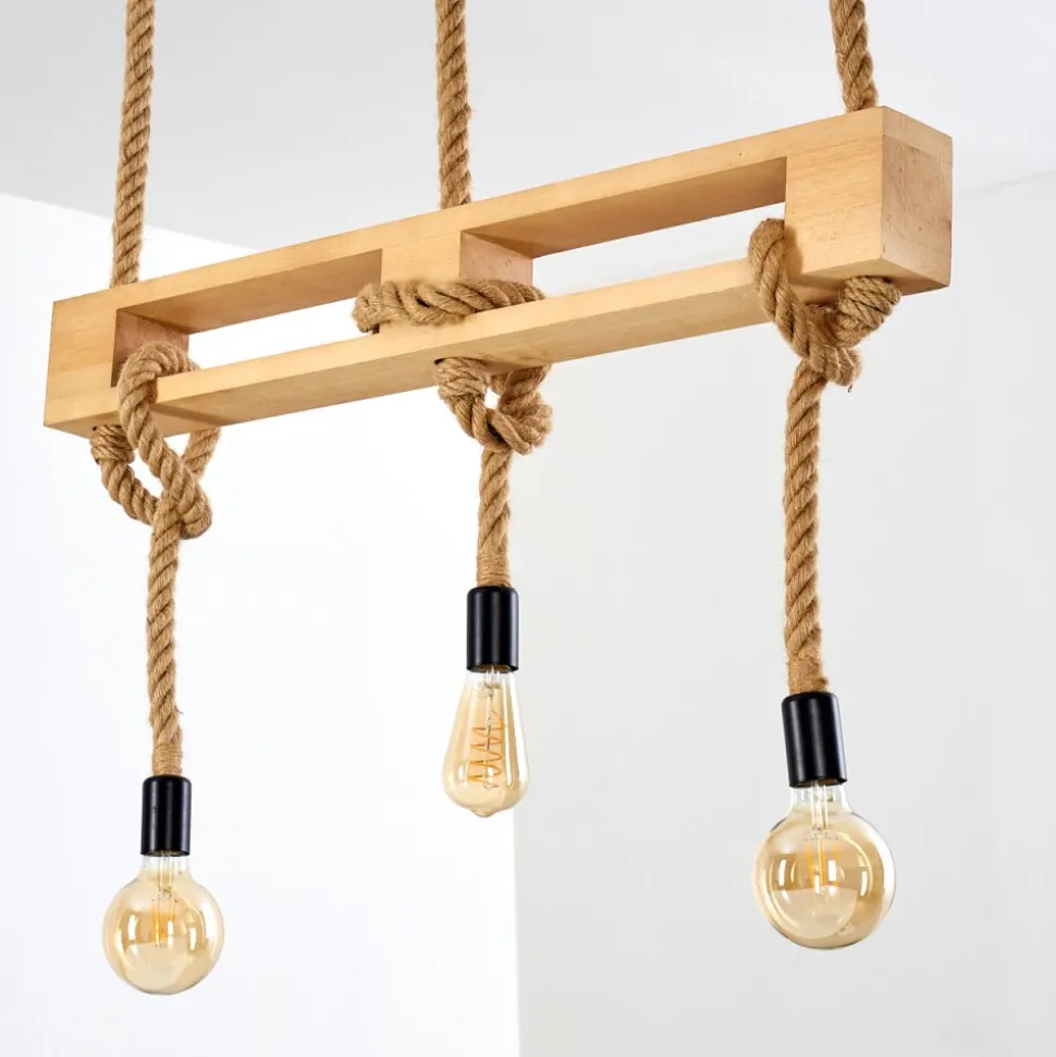 Suspension Riekje Brun, Bois Clair, Noir, 3 Lumieres