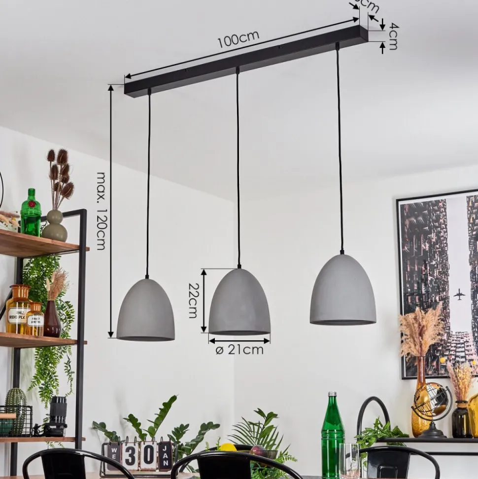 Suspension Stettler Noir, 3 Lumieres