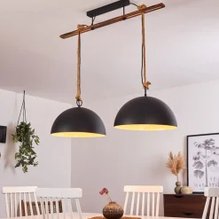 Suspension Teneru Bois Fonce, Noir, 2 Lumieres