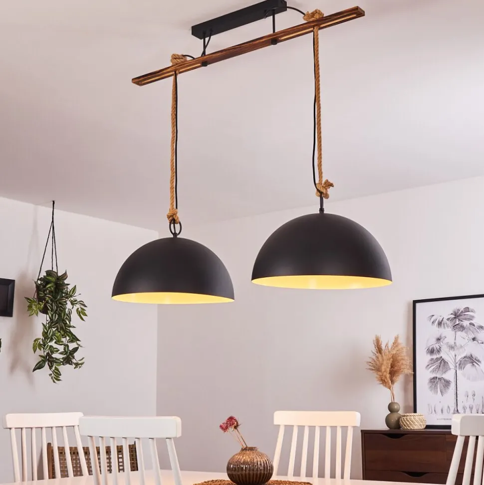 Suspension Teneru Bois Fonce, Noir, 2 Lumieres