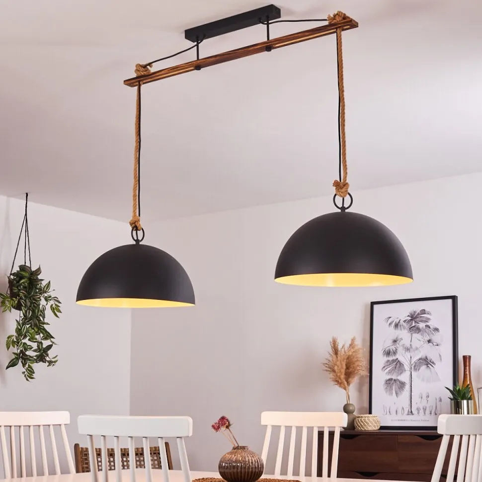 Suspension Teneru Bois Fonce, Noir, 2 Lumieres